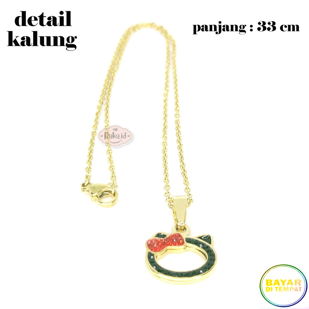 Paket Set Titanium Anak Kalung + Gelang + Cincin + Anting Hello Kitty Hitam Merah 640