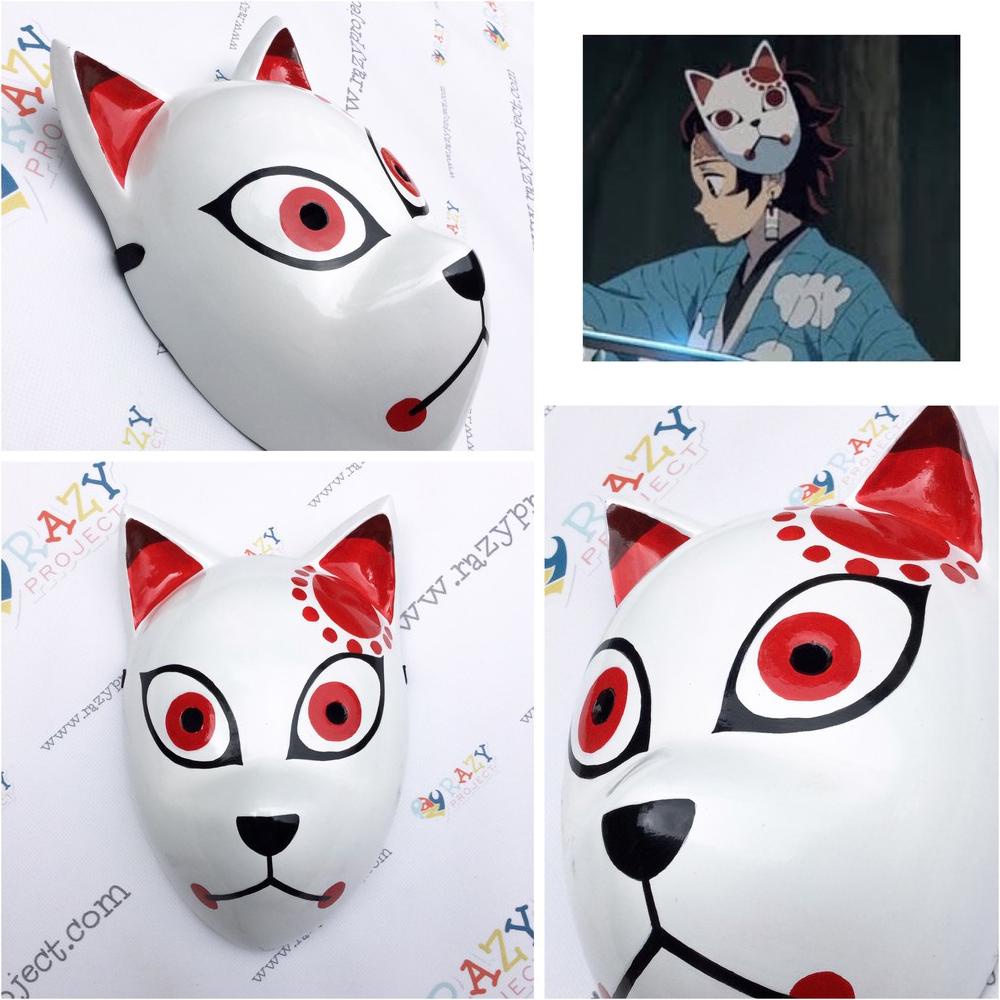 COD Tanjiro Kamado Kimetsu no Yaiba Kitsune Fox Rubah Mask Topeng Kayu Cosplay Anime Jepang