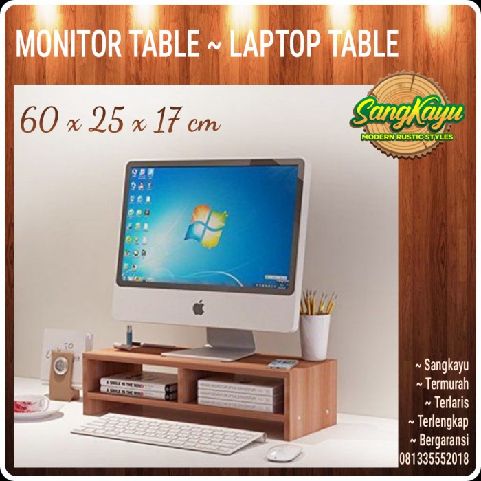 Meja monitor kayu komputer meja laptop table monitor table multifungsi - Kayu Mahoni