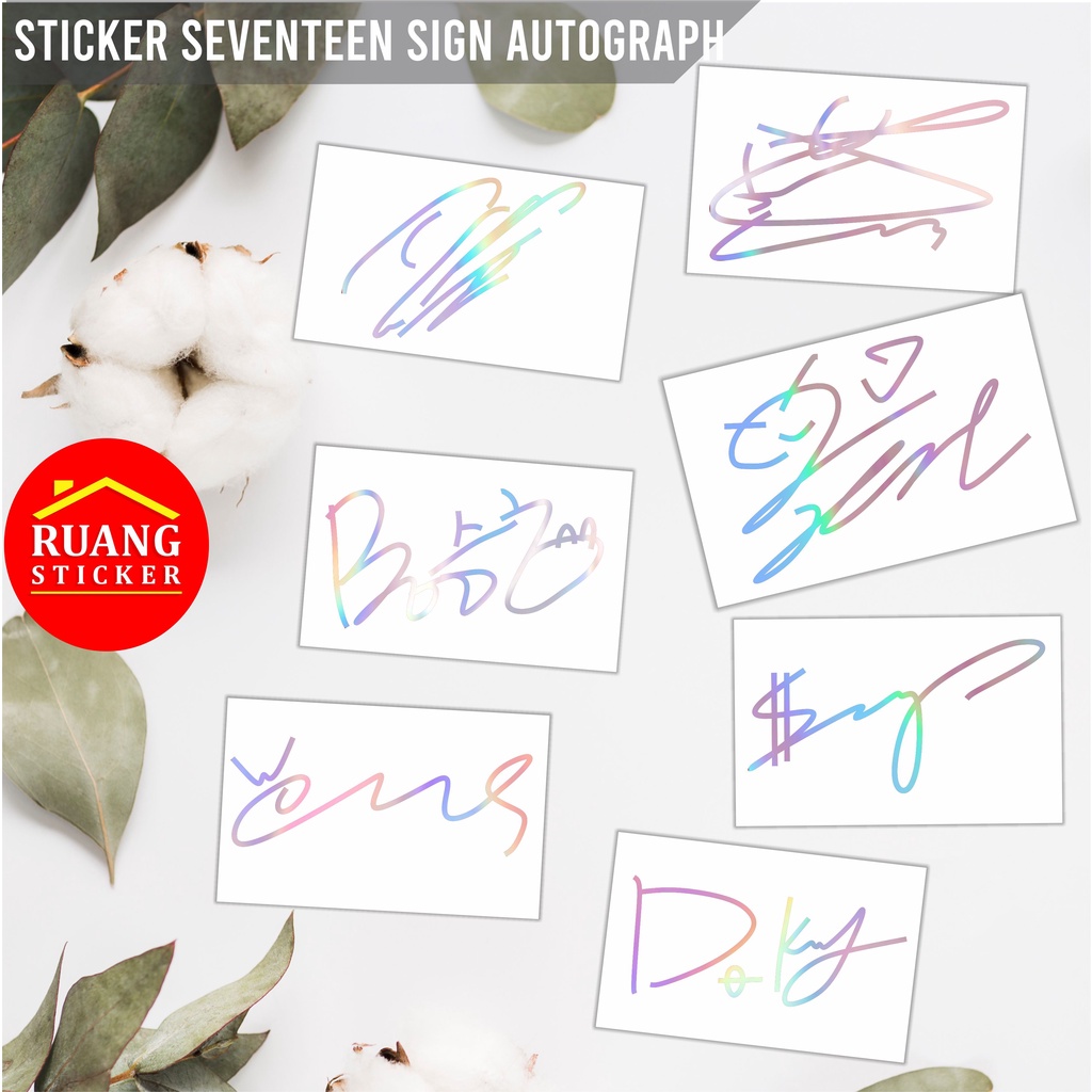 STIKER HOLOGRAM PELANGI MEMBER SEVENTEEN SIGN AUTOGRAPH TANDATANGAN SEHARI JADI CUSTOM STICKER