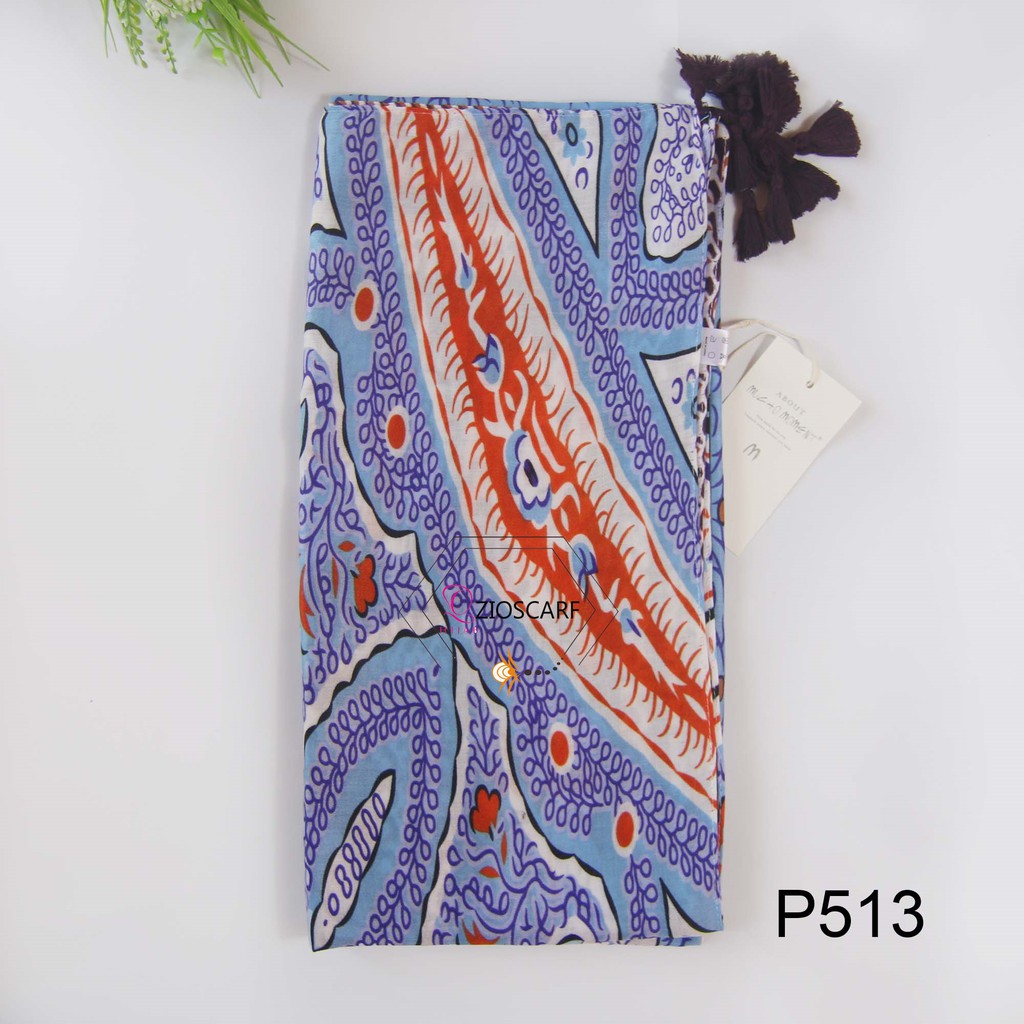 pashmina motif premium import P513 beverra tassel shawl scarf mucho moment zioscarf