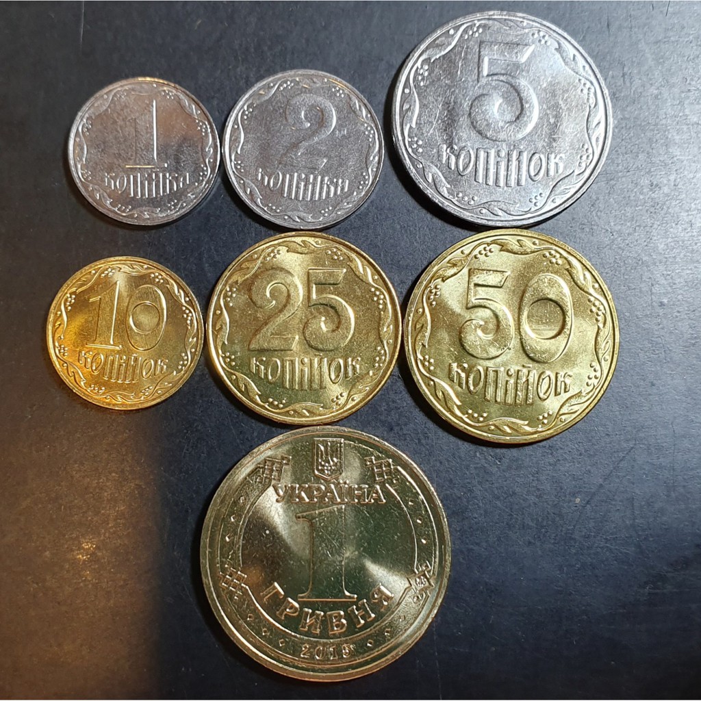 Set Koin Ukraina 1 2 5 10 25 50 Kopiyok 1 Hryvnia 2010 - 2015 UNC Baru