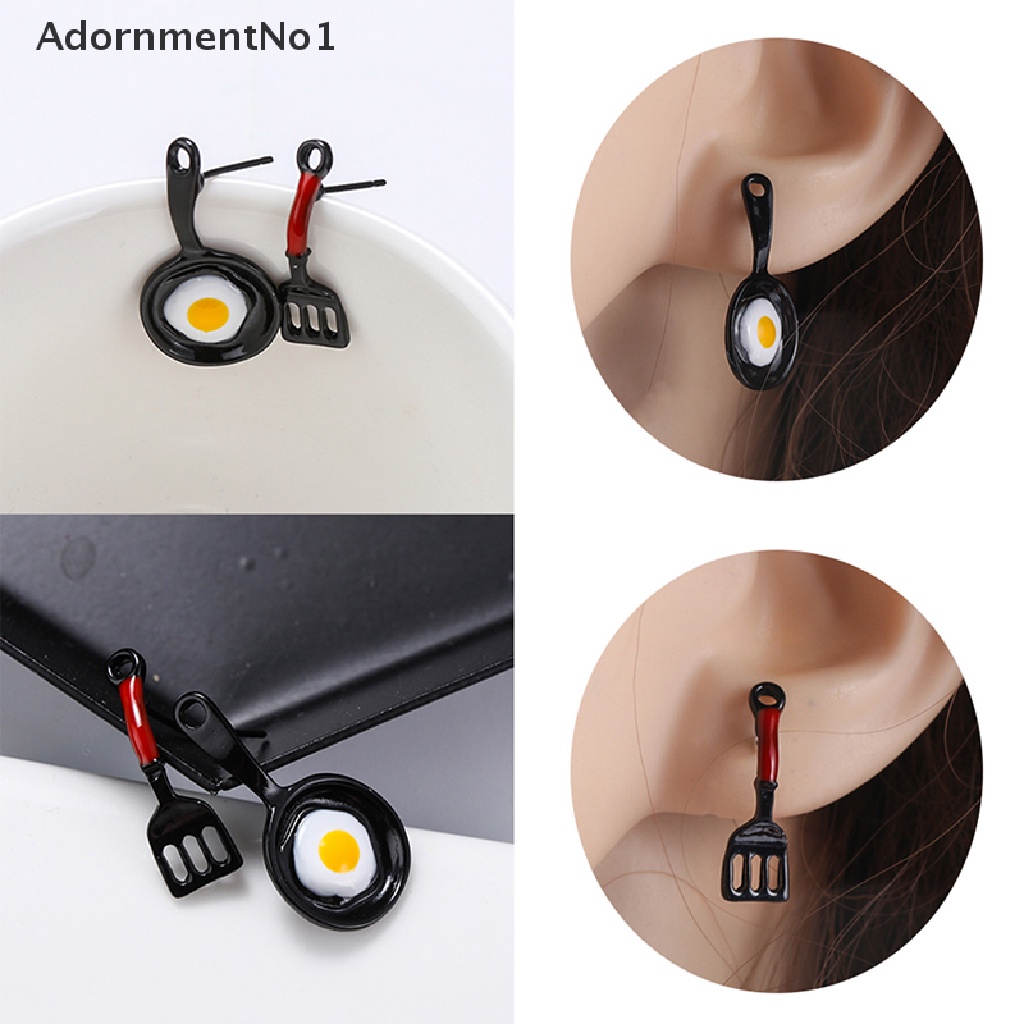 (AdornmentNo1) Anting Tusuk Gantung Asimetris Desain spatula / Telur Goreng Enamel Untuk Wanita