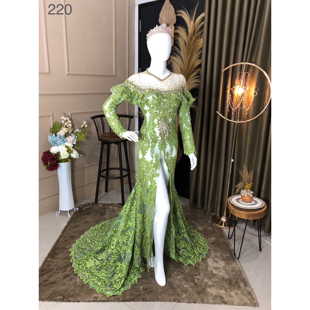 Kebaya pengantin modern akad bolero hijau
