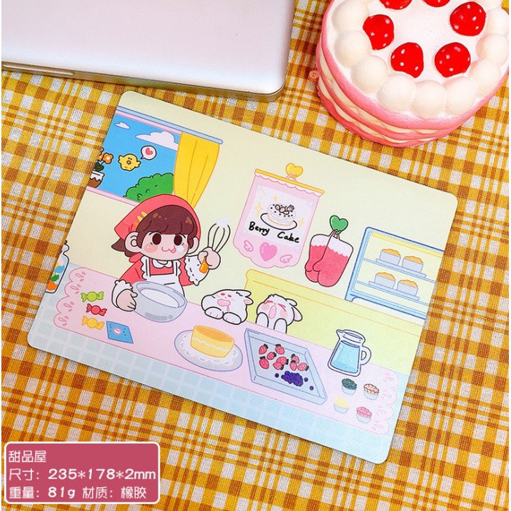 J2 - Mousepad kartun student Alas Mouse / Tatakan Mouse lentur-dessert house