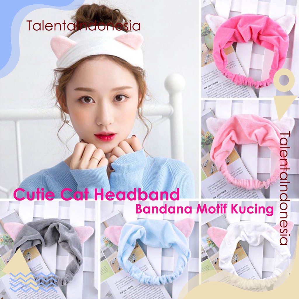 Bandana Kuping Kucing Headband Motif Telinga Kucing Bando Mandi Lucu