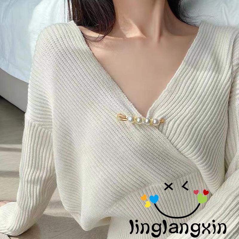 LLX-Women Brooch with Pearl Decoration, Safety Pin Decoration Sweater Shawl Clip Clothing Accessory