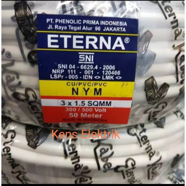Kabel ETERNA NYM 3x1,5 3x1.5 kabel kawat isi 3 kabel meteran