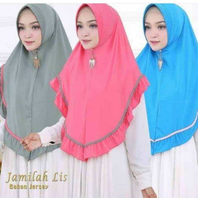 Kerudung hijab jilbab KHIMAR jamilah list bahan Jersey