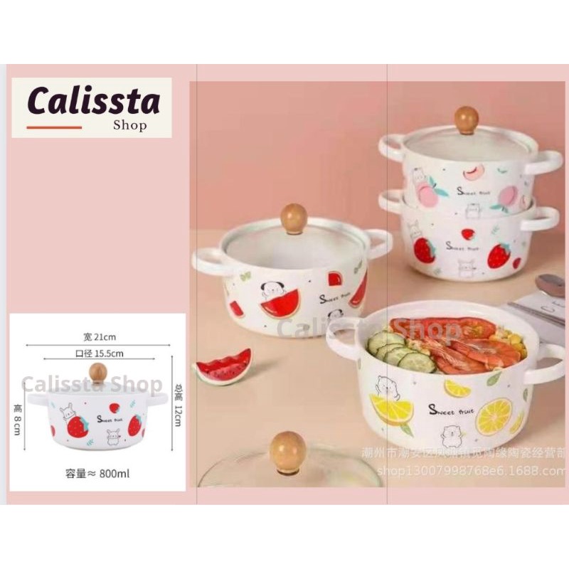MJ READY Mangkok Keramik Tutup Kaca flamingo/Ramyeon set/ kaktus/panci keramik tutup kaca/CERAMIC CA