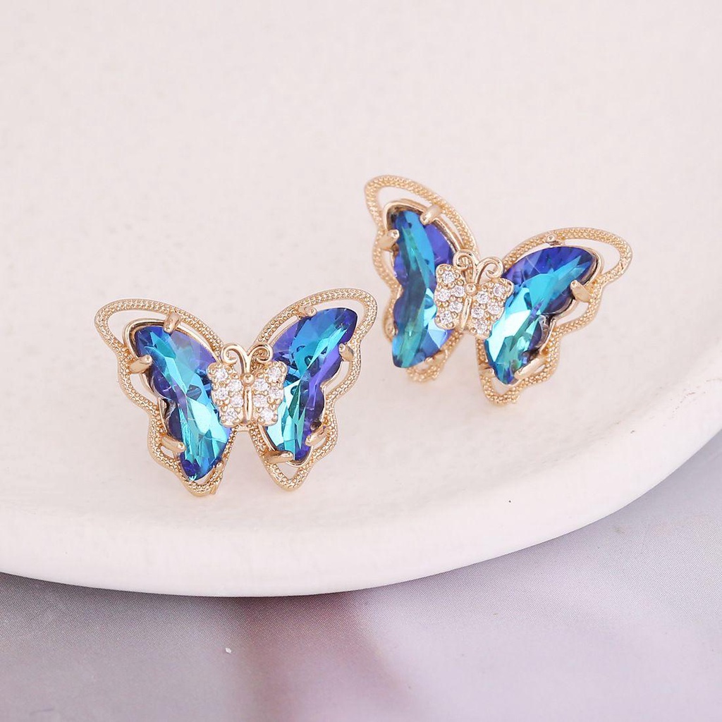 R-flower Earring Statement Gradient Wanita Gadis Anting Kupu-Kupu Kristal