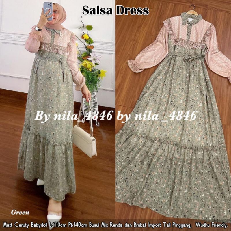 Gamis Salsa Dress Maxy  Mix Brukat Malika || Realpict (COD Bayar Ditempat)