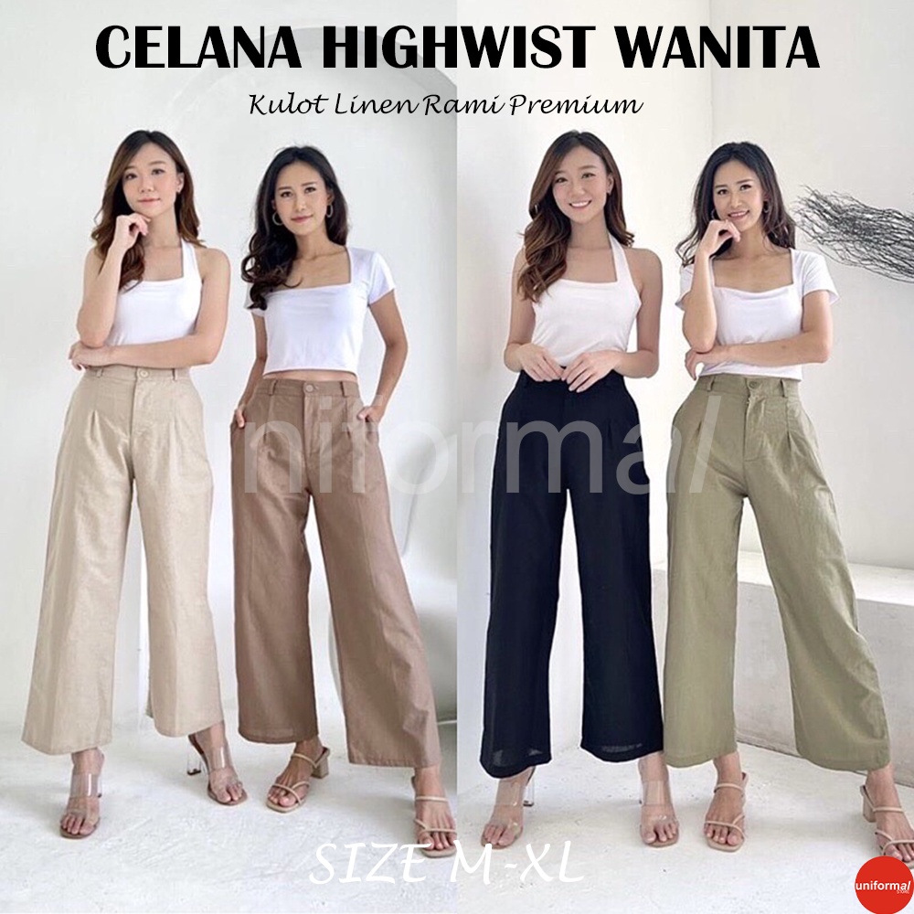 Celana Kulot Wanita, Linen Rami Highwaist Premium Kancing Hw Retsleting Depan Pinggang Karet Belakang Kulot Linen Laura Slim Kulot Linen Cullote SEOUL YORA PANTS KULOT / KULOT KEKINIAN TERBARU MURAH / KULOT BAHAN RAYON LONGGAR BASIC WIDE LEG