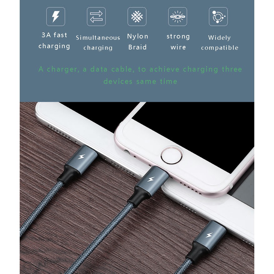 3in1 Kabel Charger Micro USB Tipe C Untuk Xiaomi Redmi Note 5 / Samsung