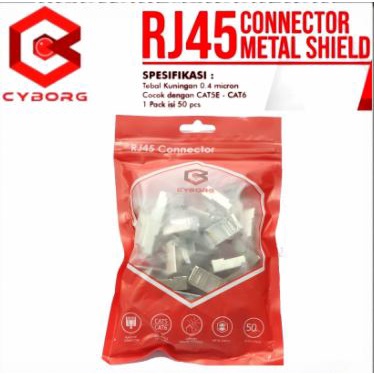 Connector modular plug rj45 lan cyborg cat 5 5e 6 6e gigabit shield metal 50pcs - Konektor rj-45 besi cat5 cat6