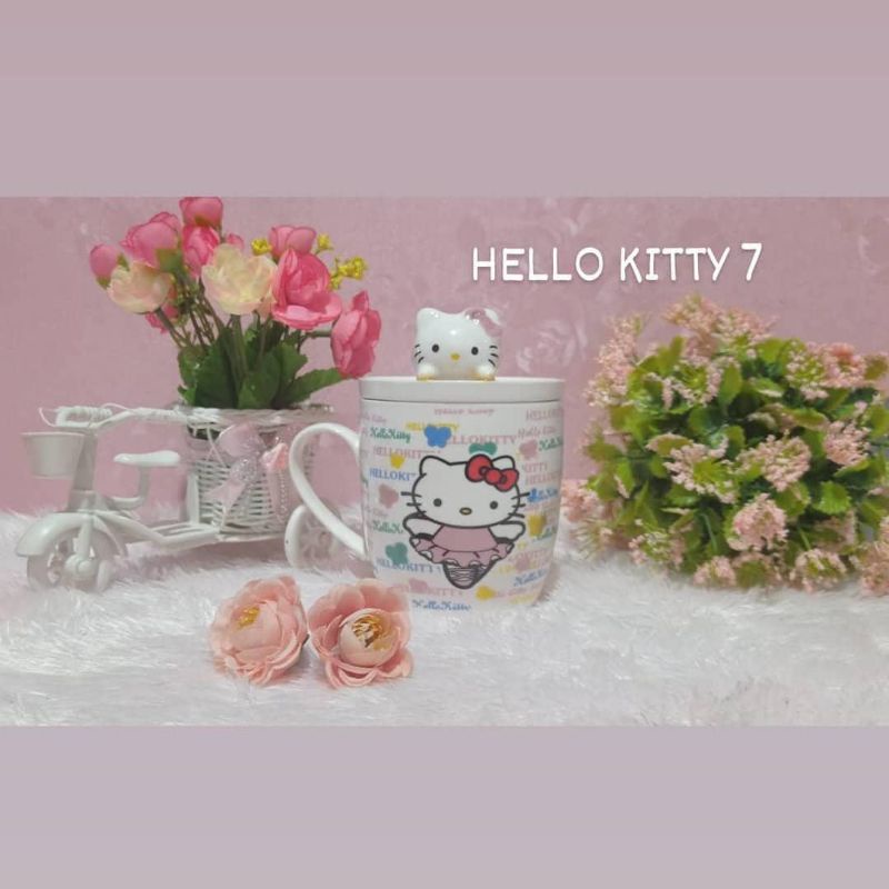 mug hello kitty tutup keramik pink shabby
