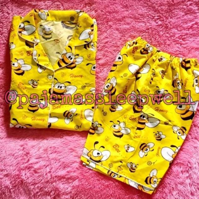 Piyama motif lebah kuning bahan katun jepang baju tidur dan daster