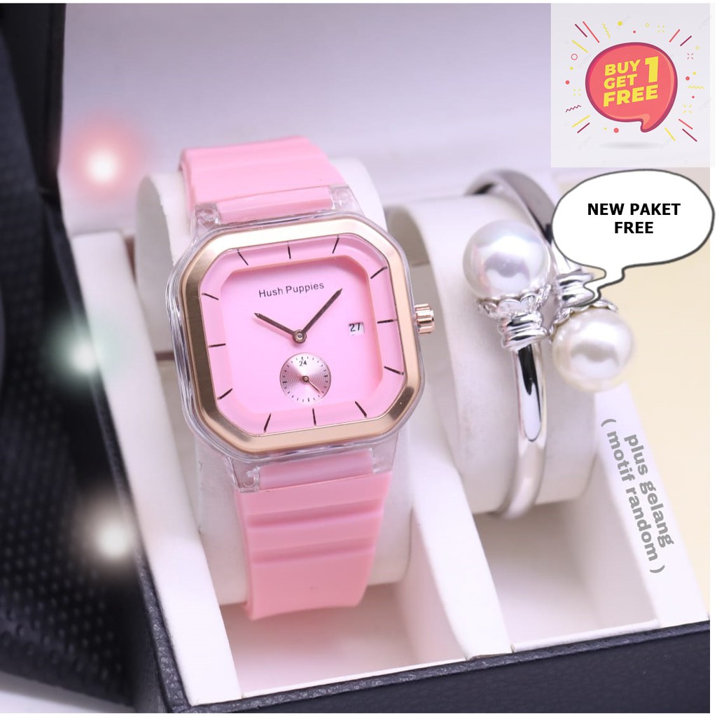 JAM TANGAN WANITA / JAM TANGAN CEWEK HUSH PUPPIES FREE GELANG EXCLUSIVE SALE