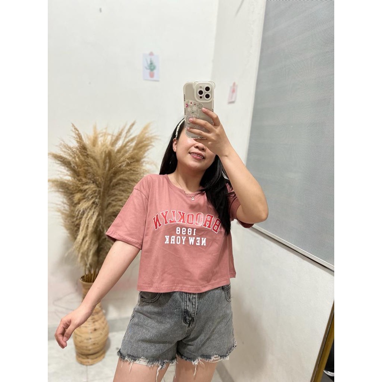 CROP DUSTYROSE MOTIF TULISAN ONECK COTTON OVERSIZE | BAJUKAOS TUMBLR CROP TEE TSHIRT KAOS KOREA FASHION WANITA