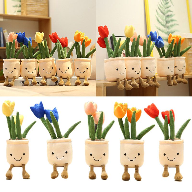 35cm Mainan Lifelike Tulip Plower Pot Boneka Plush Stuffed Toys Soft Bookshelf Decor Doll Kids Gift