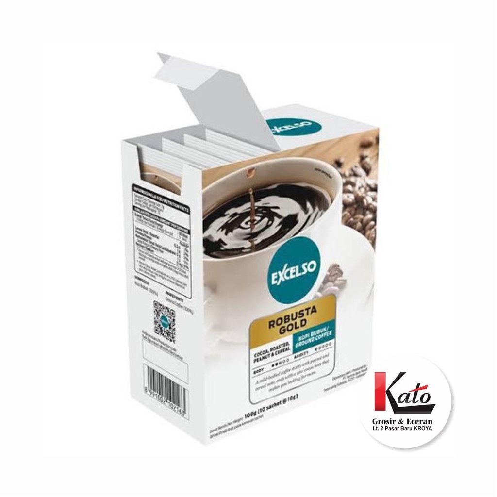 

Excelso Robusta Gold Box Kopi Bubuk Ground Coffe 100gr (Sachet 10x10gr)