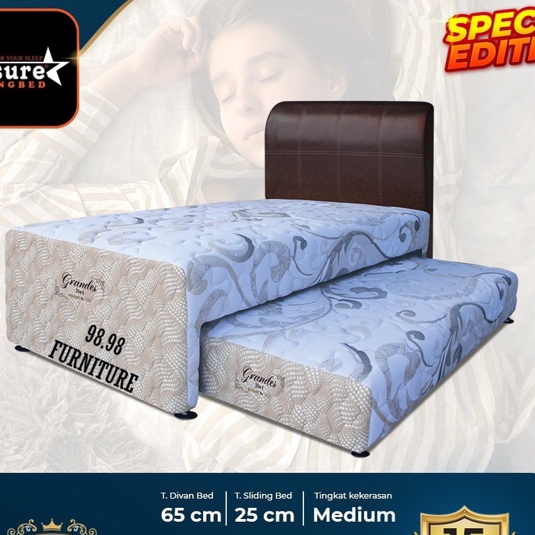 PLEASURE Bed Dorong Spring Bed 2 in 1 Ukuran 4 Kaki Tinggi 65cm - SpringBed Anak ukuran 120x200cm Grandes
