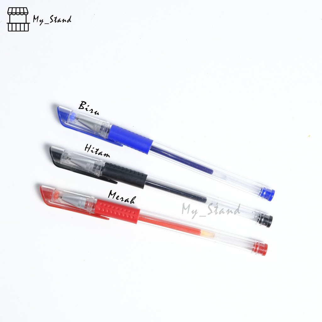 

4 & 12 pcs Pena Gel Mimi Standar Hitam Merah Biru Standar - Pulpen Pen Bolpen Gelpen Murah 0,5 mm