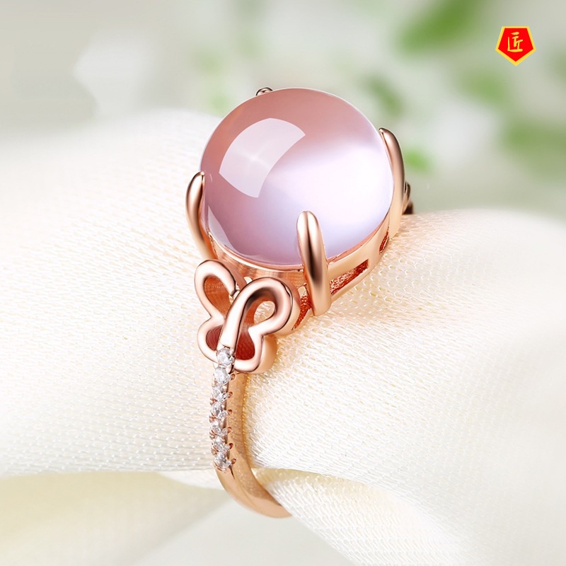 [Ready Stock]Simple Elegant Ross Quartz Pink Crystal Butterfly Ring