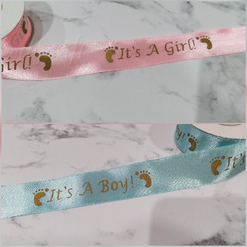 

1yard (90cm) Pita satin "It's A Boy" dan "It's A Girl" 2,5cm