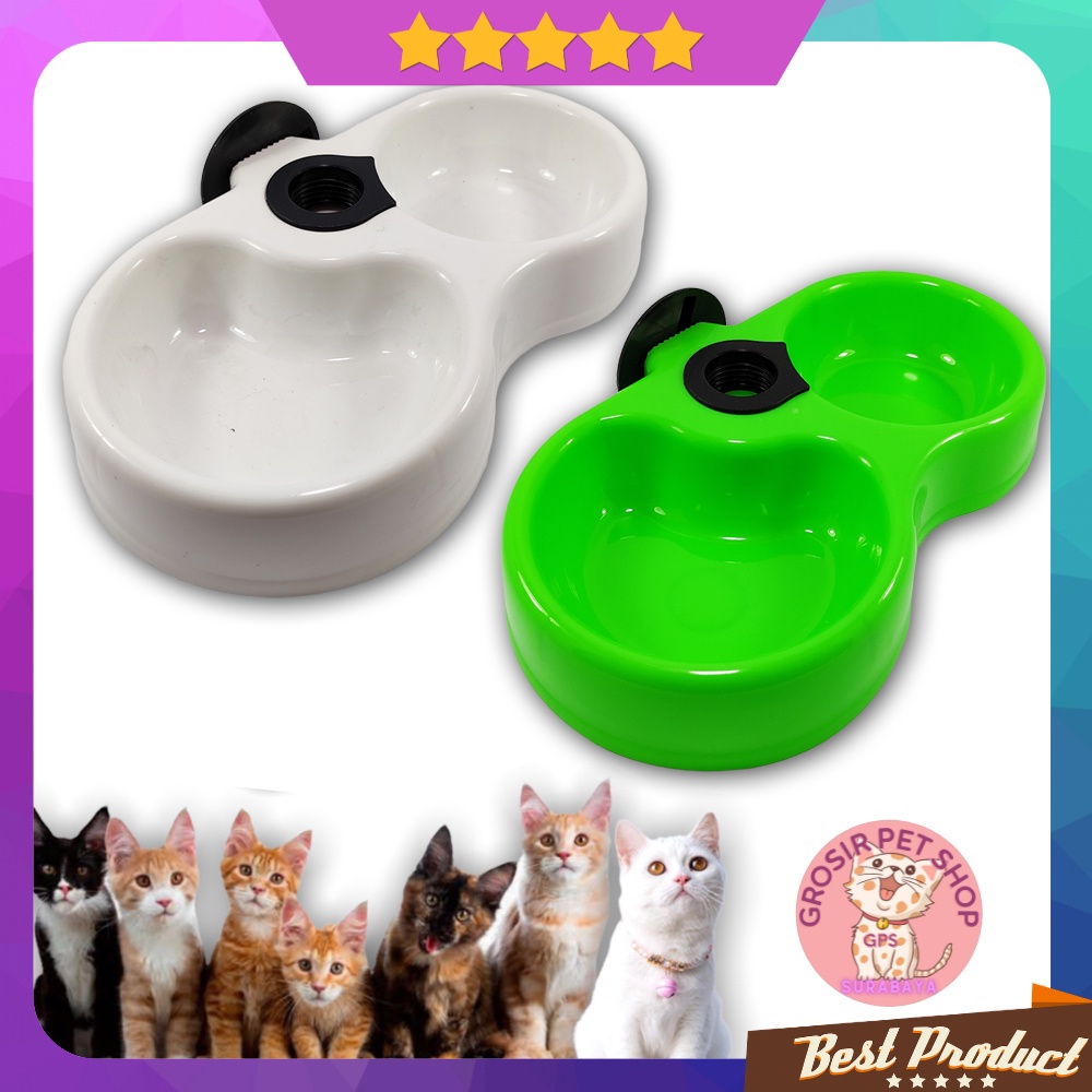 Mangkuk pakan kucing Anjing kelinci double plate tempel kandang bowl feeder