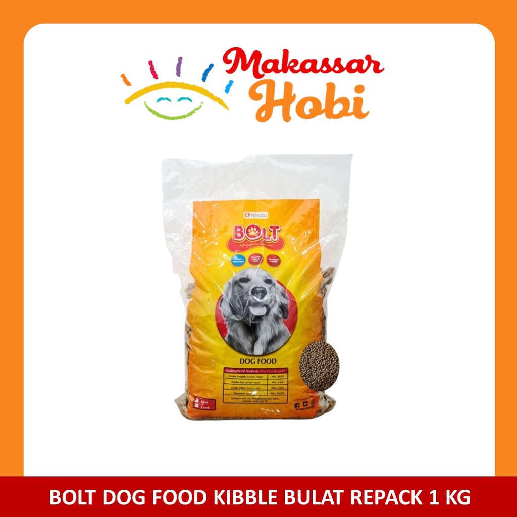 Bolt Dog Food 1kg Makanan Anjing Murah Repack 1 Kg Rasa Beef Adult Dewasa Pakan Kering