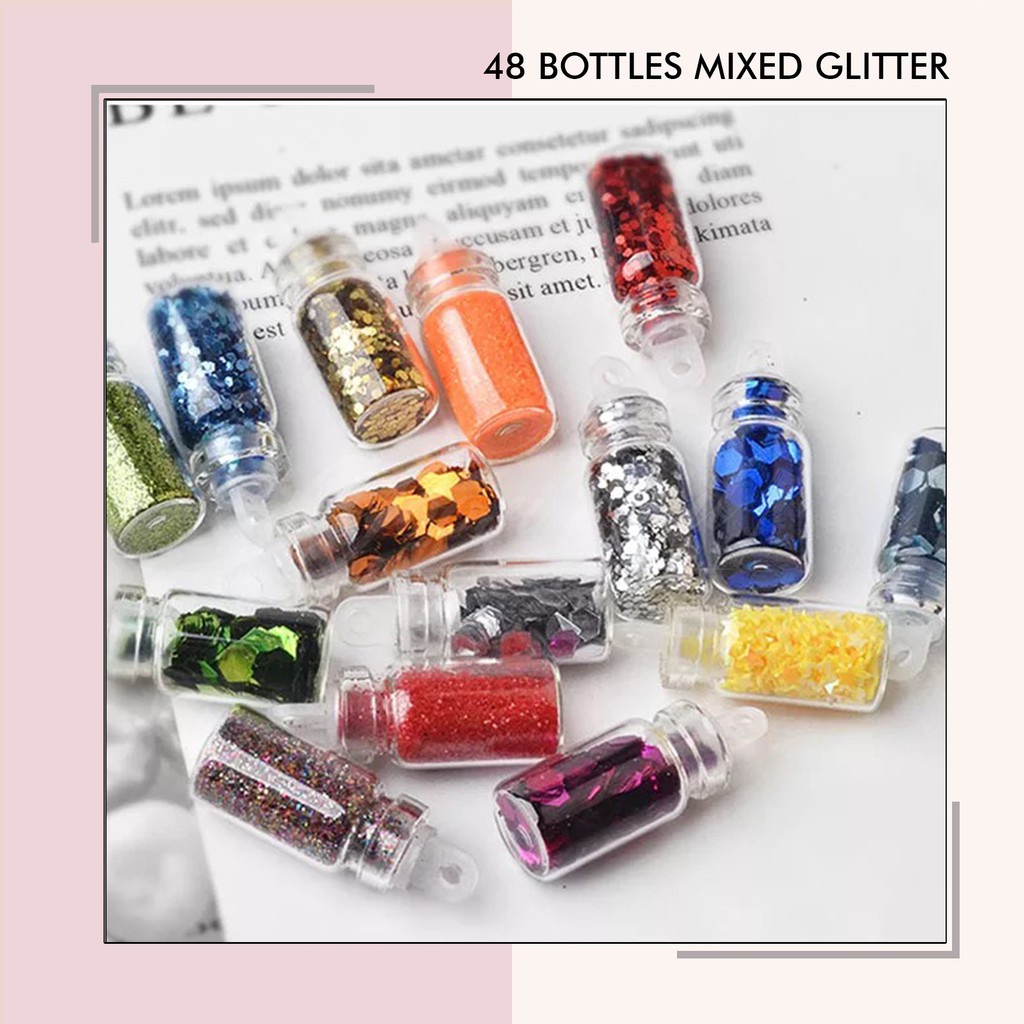 48 Bottles mixed glitter caviar deco nail art 48pcs mini bottle hiasan kuku