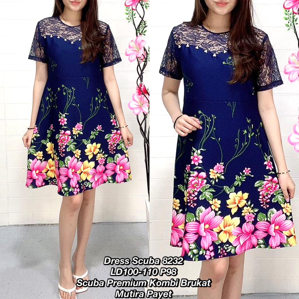 Dress scuba 8232 334 / dress natal / dress rompi / dress import / dress jumbo / dress slim / dress m