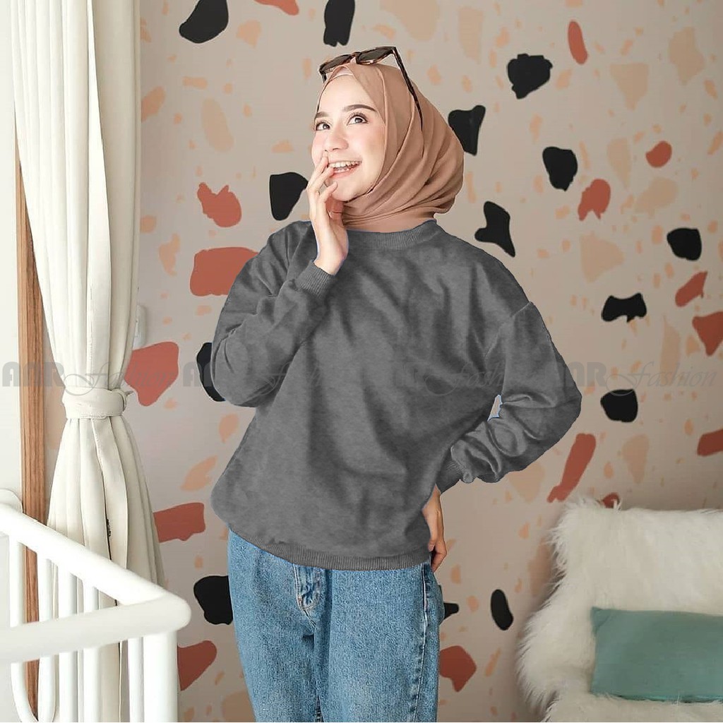 Sweater Basic Oblong Polos Wanita/Cewek Murah Berkualitas Promo - Hitam/Abu Misty/Merah/Navy/Abu Tua