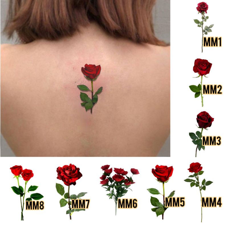 Tato temporer mawar merah tato flower tato red roses Stiker Tato Minimalis  - MM