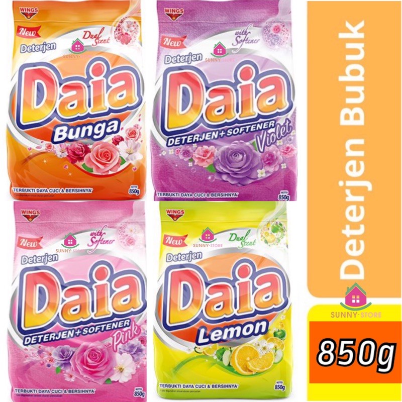 DAIA POWDER DETERJEN BUBUK FREE PIRING SOFTENER 850gr PINK VIOLET LEMON BUNGA 850 gr GRATIS PIRING