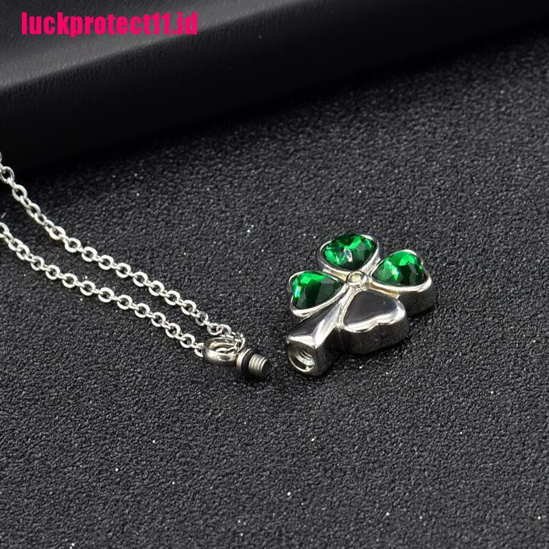 (LUCK) Kalung Rantai Dengan Liontin Clover Urn Untuk Abu Kremasi