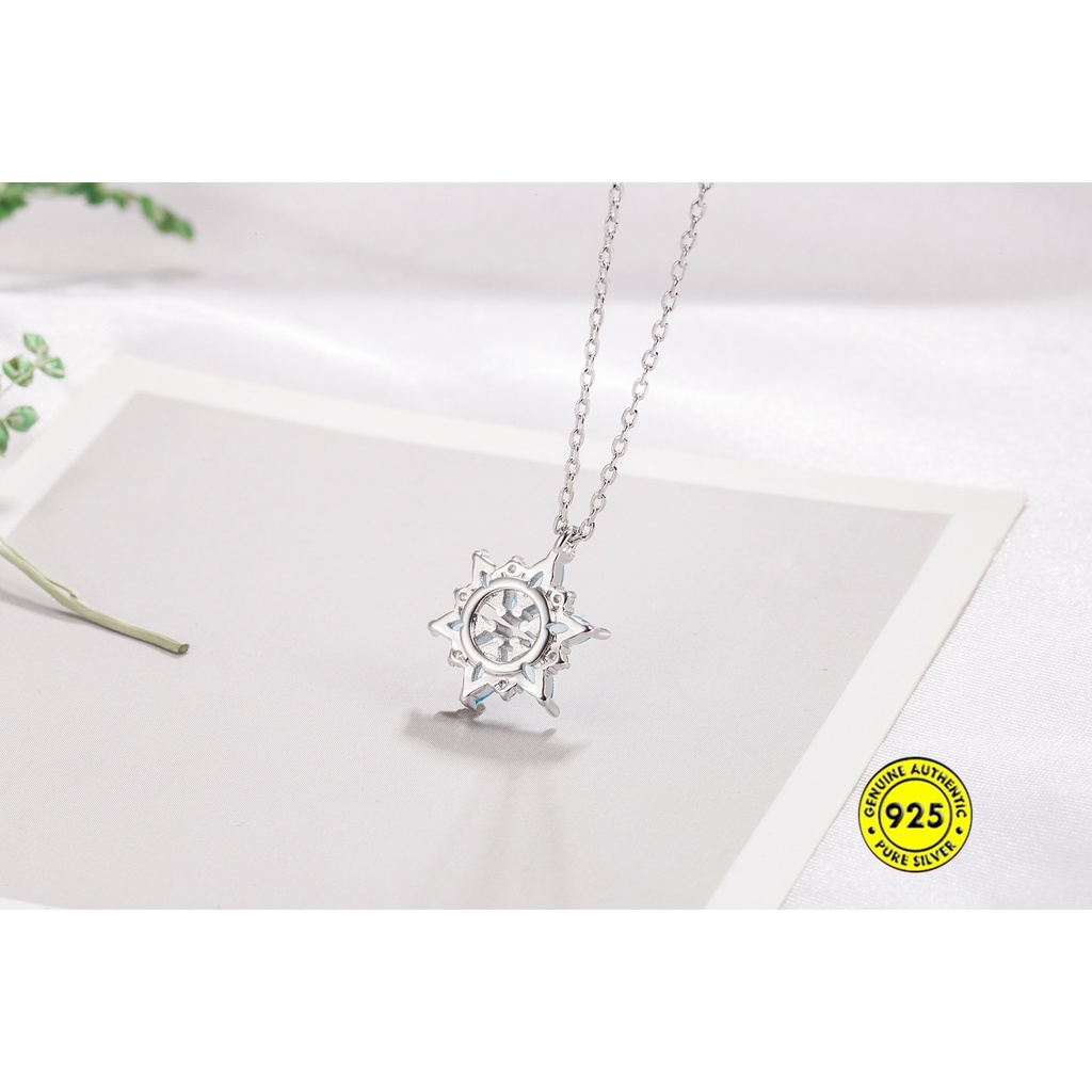 Kalung Rantai Sterling Silver 925 Liontin Snowflake Hias Berlian Biru Untuk Wanita / Musim Panas