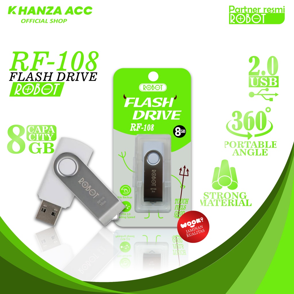 KHANZAACC Flashdisk ROBOT 8GB RF108 Rotatable U-disks USB 2.0