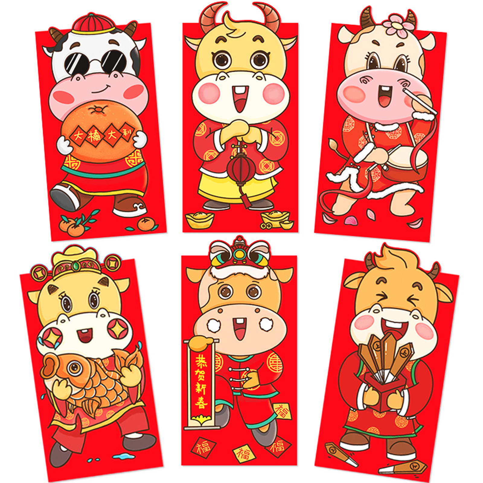 6 Pcs Amplop Angpao Tahun Baru Cina Imlek Motif Kartun Warna