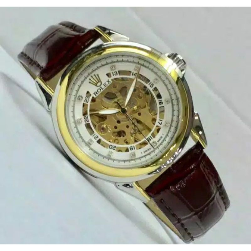 Jam Tangan Pria Rolex Automatic Transparan tali kulit