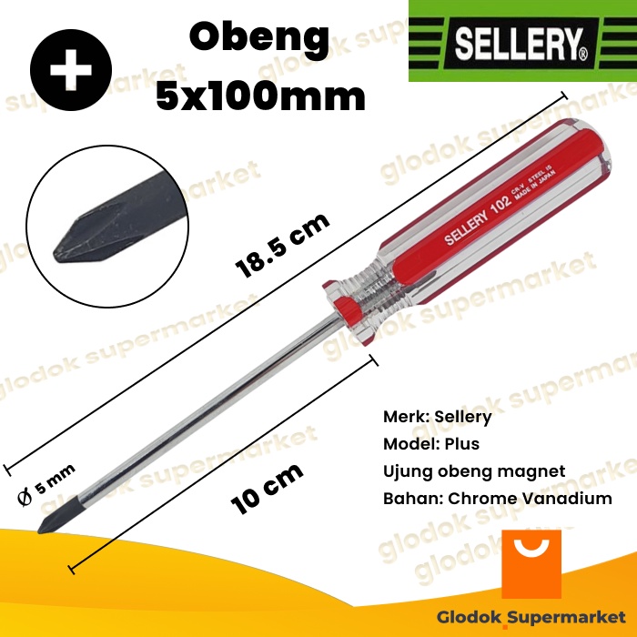 Obeng Plus 4 inch Sellery 11-114 Diameter 5mm Panjang Besi 10cm Magnet