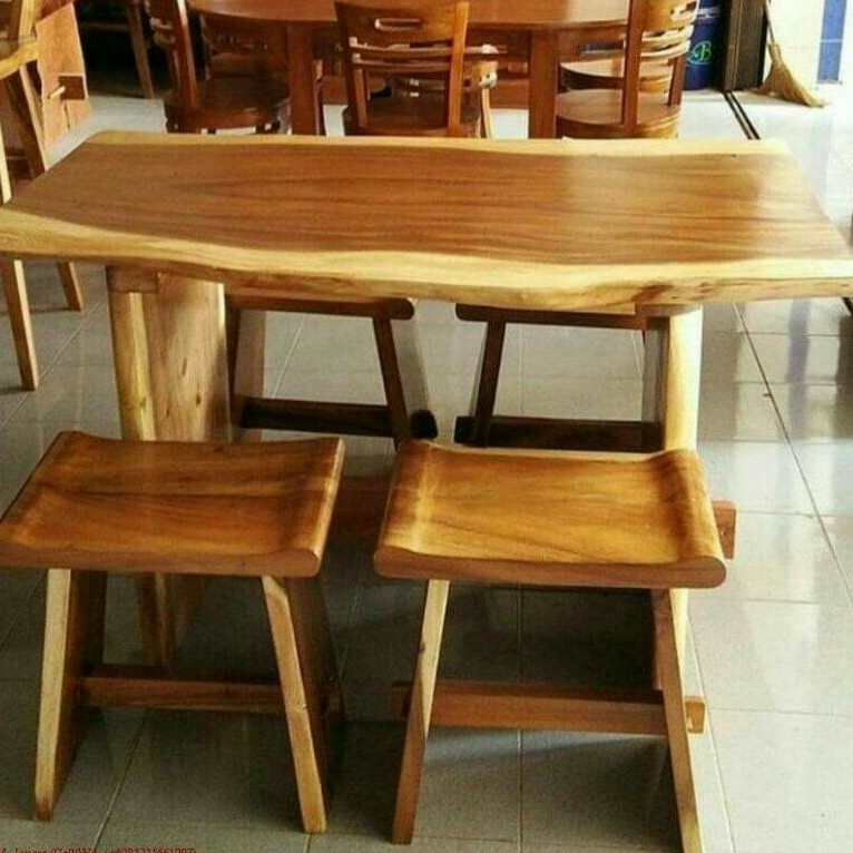 set meja makan kayu utuh