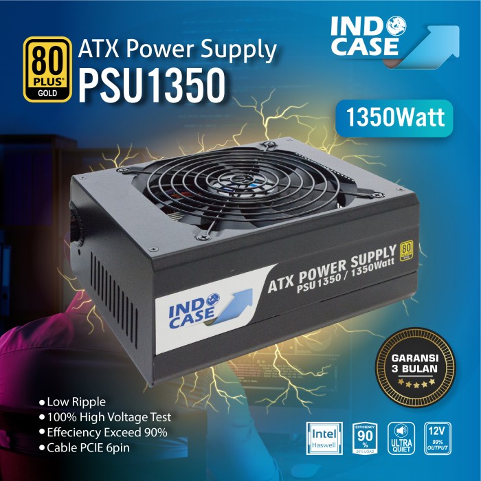 Indocase PSU ATX 1350W Pure 80+ Gold GPU QWERTY Mining Miner Crypto