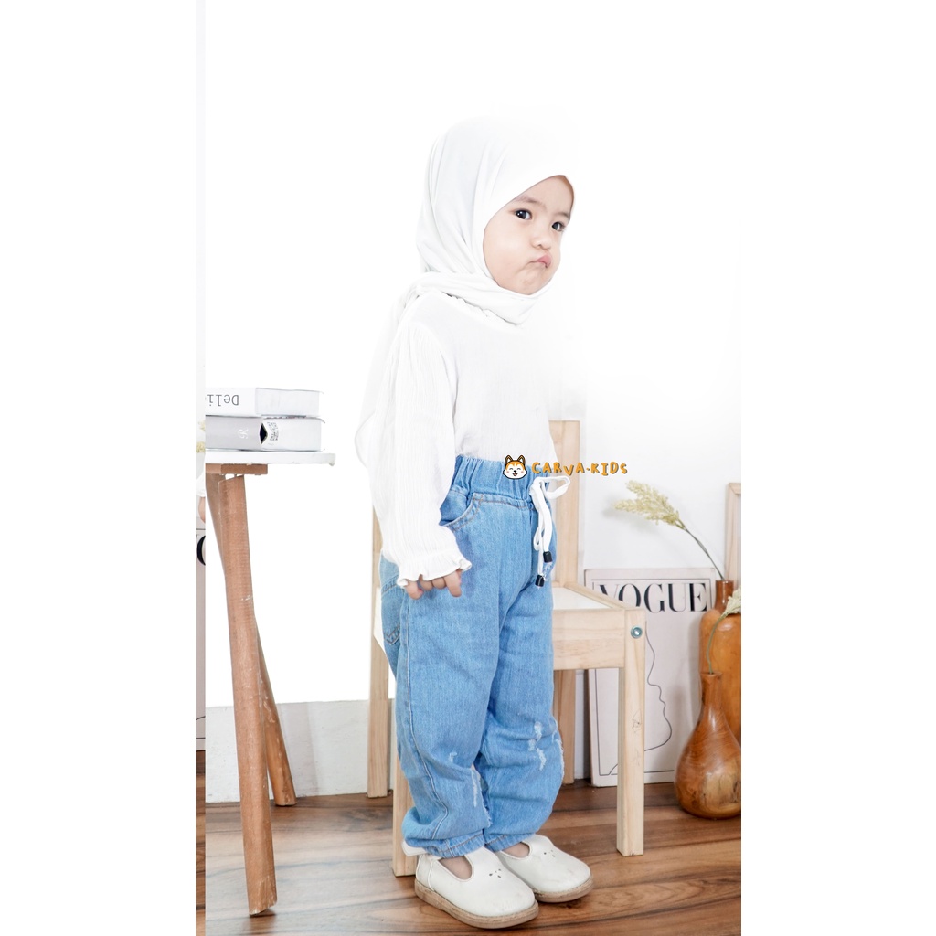 Carva celana Panjang Anak Soft Jeans Ripped Chinos Celana Jeans anak cewe cowo unisex  PREMIUM