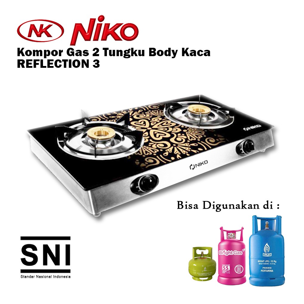 Niko Reflection 3 Kompor Gas Kaca 2 Tungku Bodi Tipis Motif