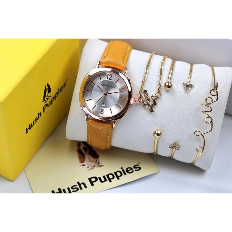 Jam Tangan Wanita Kulit Tali kulit Free 4 gelang