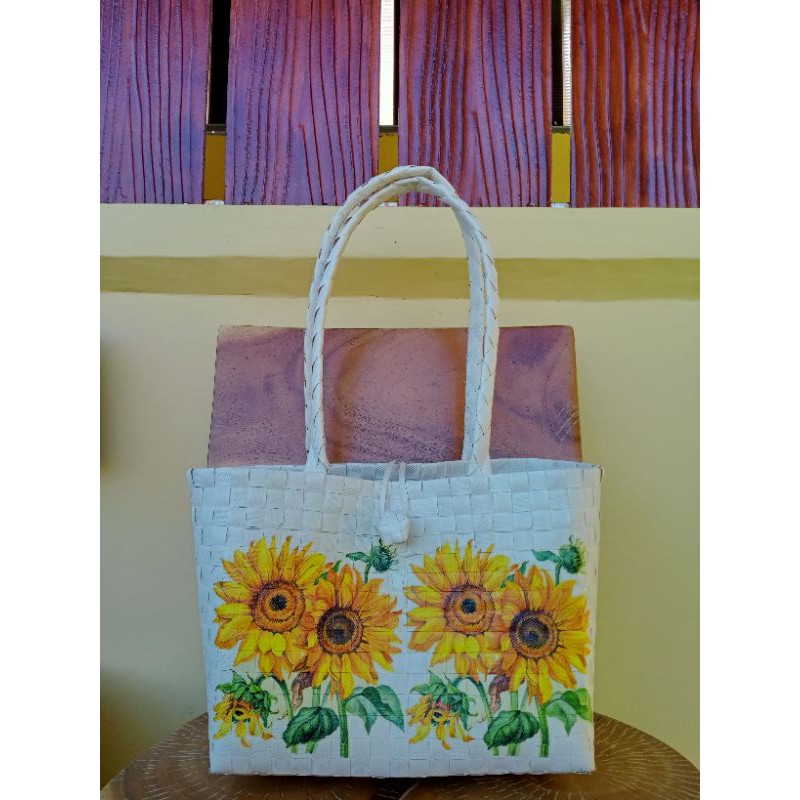 Tas anyaman plastik lukis cantik handmade murah berkualitas