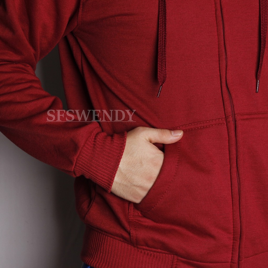 PRODUK TERLARIS !!! Jaket Hoodie Zipper pria Merah Maroon Red Cotton Premium Original