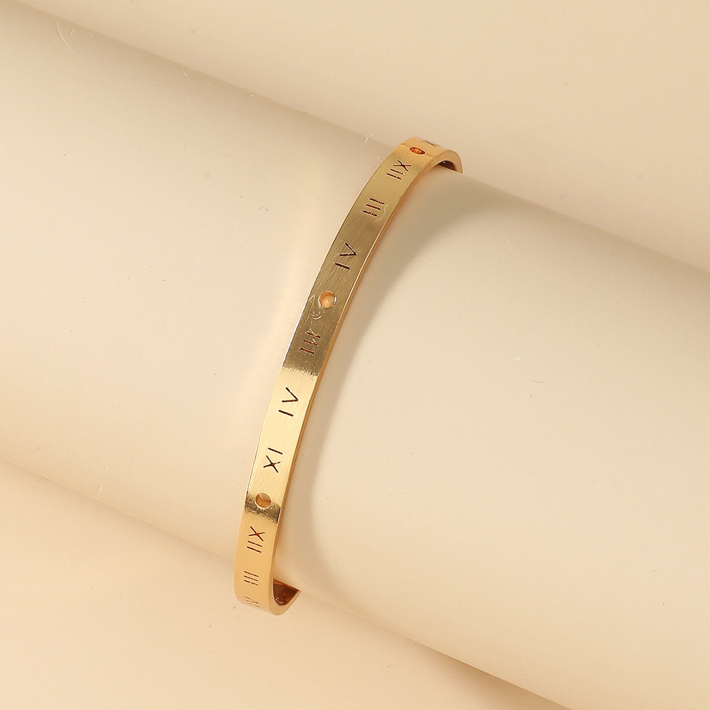 [ Women Simple  Golden Roman Numeral  Adjustable  Opening  Bangle  Bracelet ]